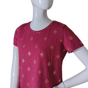 Laura Scott Top Size Small Raspberry with Gold Navajo Print Short Sleeve
